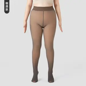 Wholesales Manufacturer Plus Size Fleece Line Pantyhose Winter Warm Thermal Translucent Tights For Women