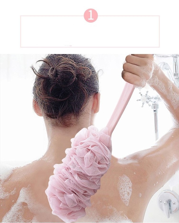 Fashion New Long Handle Hanging Soft Mesh Back Body Bath Shower Scrubber Brush Sponge For Bathroom Hot Sale Shower Brush  L0438