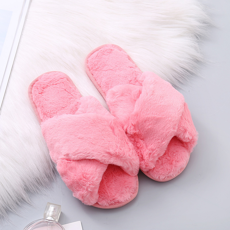 Fashion Warm Shoes Woman Slip on Flats Female Slides Women Winter Home Slippers with Faux Fur