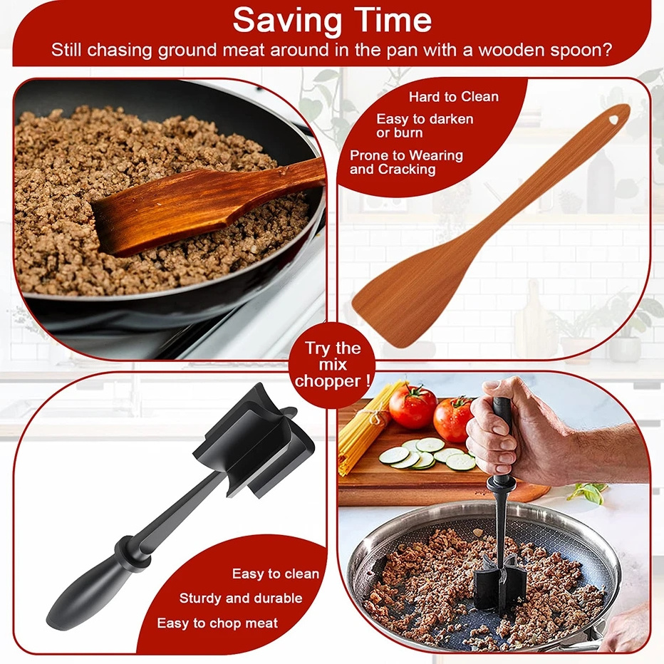 Kitchen Gadgets Ground Beef Masher Utensil Heat Resistant Non-Stick Hamburger Chopper Tool Meat Chopper