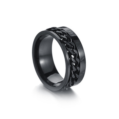 Titanium Stainless Steel Chain Spinner Ring For Men Blue Gold Black Punk Rock Rings Accessories Jewelry Gift R1401