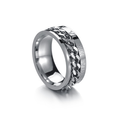 Titanium Stainless Steel Chain Spinner Ring For Men Blue Gold Black Punk Rock Rings Accessories Jewelry Gift R1401