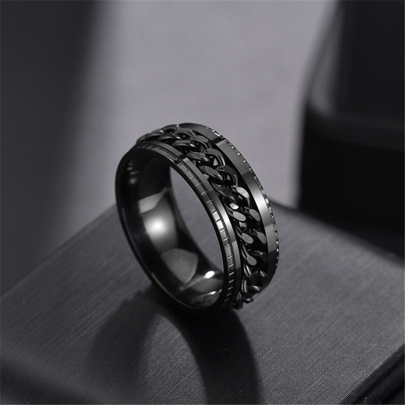 Titanium Stainless Steel Chain Spinner Ring For Men Blue Gold Black Punk Rock Rings Accessories Jewelry Gift R1401