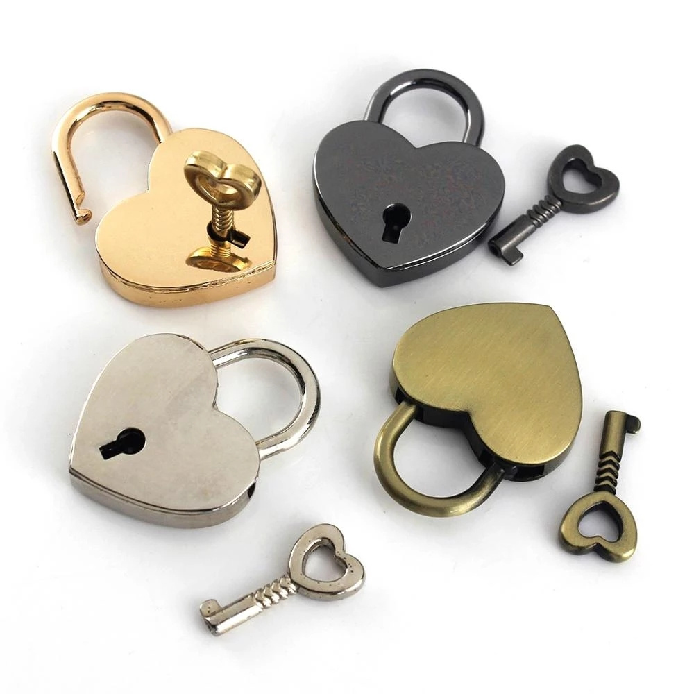 Heart Shape Vintage Metal Mini Padlock Bag Suitcase Luggage Box Key Lock