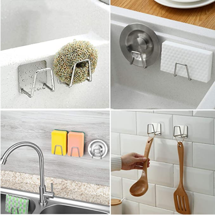 304 Stainless Steel Rust Proof Waterproof Kitchen Hook Adhesive Sponge Holder Sink Caddy for Kitchen Accessories