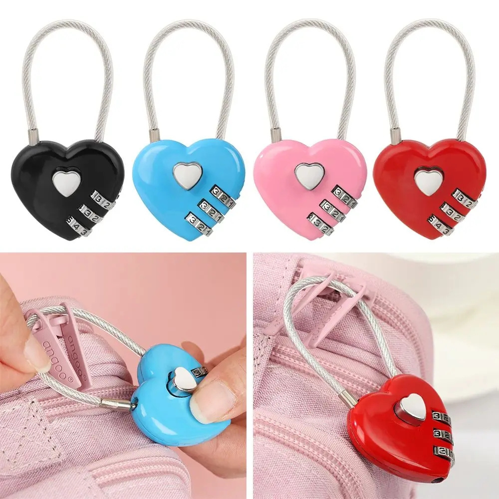 Luggage Password Padlock Double Mood Love Lock Travel 3 Dial Digit Password Lock Heart Shaped Padlock