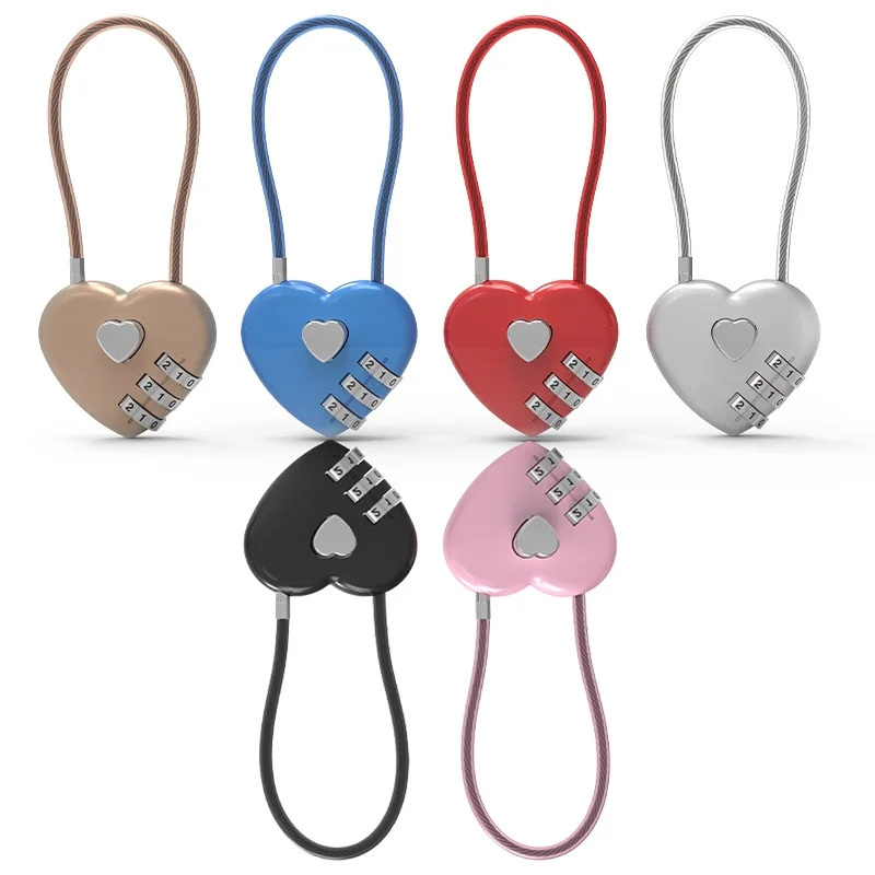 Luggage Password Padlock Double Mood Love Lock Travel 3 Dial Digit Password Lock Heart Shaped Padlock