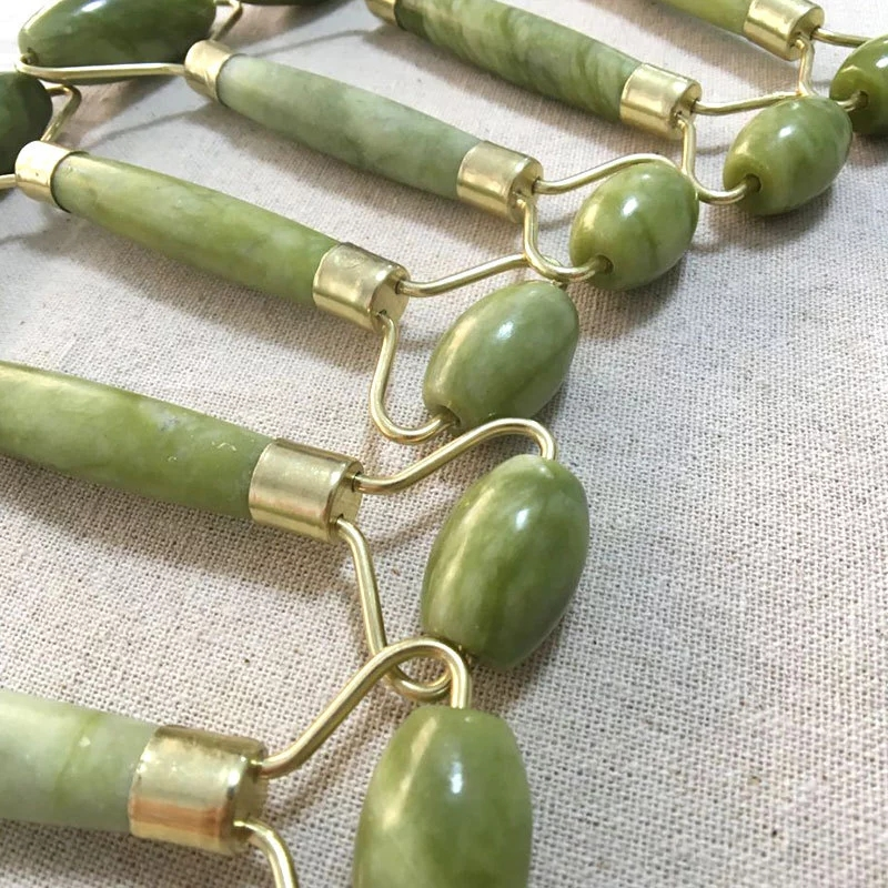 Green Roller and Gua Sha Tools Set by Natural Jade Scraper Massager with Stones for Face Neck Back and Jawline R1199-1