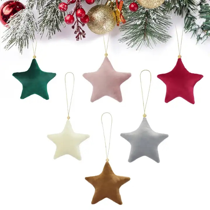 8230910 Wholesale Christmas Tree Pendant Ornaments Hanging Velvet Star Key Chain Christmas Decoration