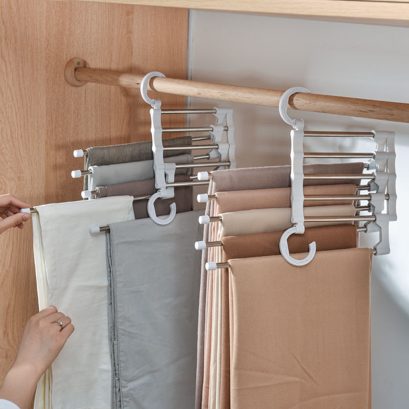 8230638 Five-in-one Wrinkle-proof Magic Pants Rack Cabinet Multi-function Retractable Stainless Steel Pants Rack Double Hooks