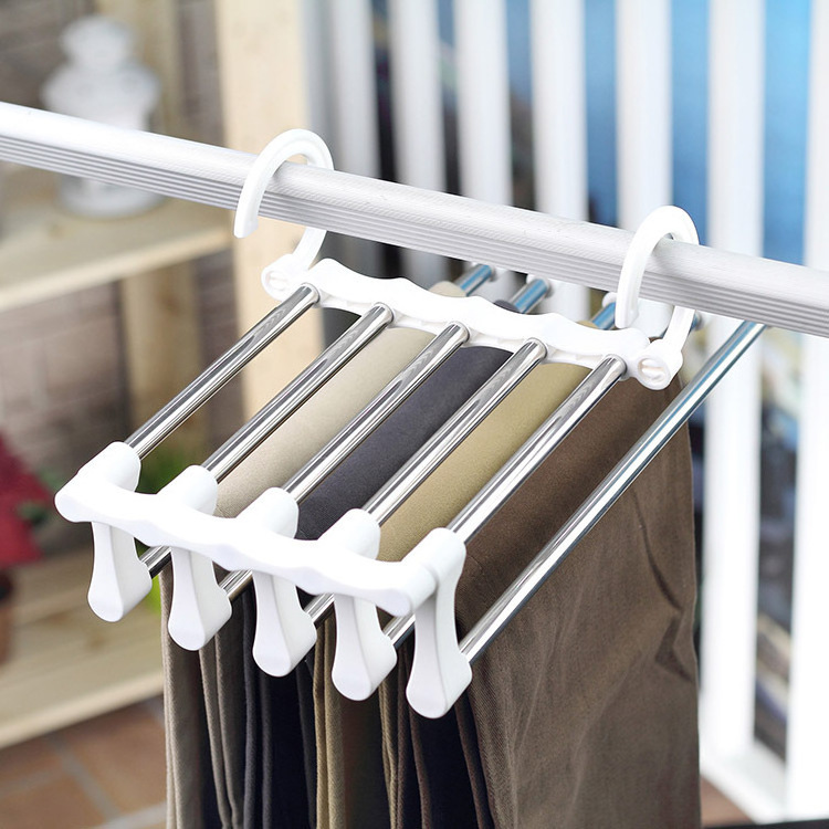 8230638 Five-in-one Wrinkle-proof Magic Pants Rack Cabinet Multi-function Retractable Stainless Steel Pants Rack Double Hooks