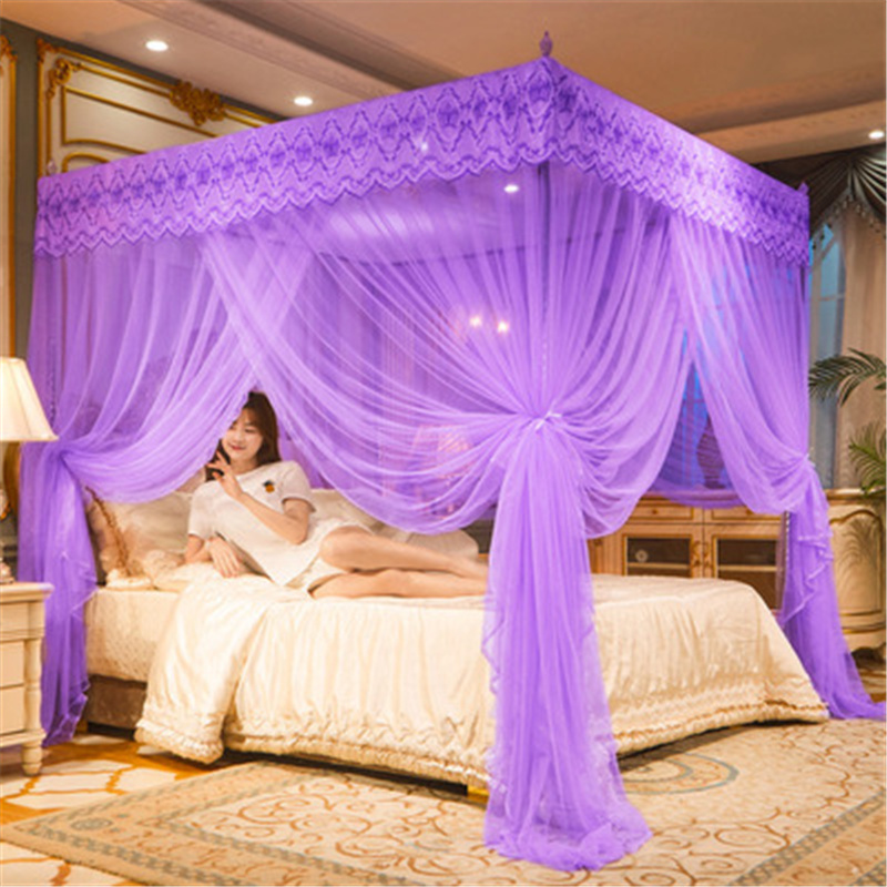 Embroidery Lace Pleated Mosquito Net for Bed Square Romantic Princess Queen Size Double Bed Net Canopy Luxury Mosquito Tent Mesh