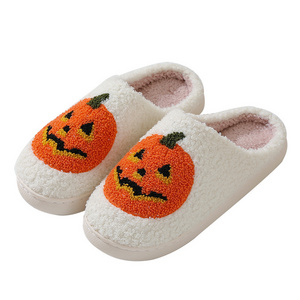 Women Men Warm Plush Cozy Slippers Indoor Fuzzy Winter Home Footwear Ghost Face Halloween Pumpkin Slippers