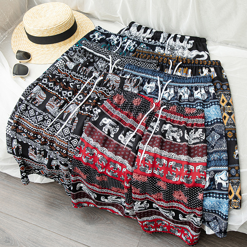 Home Cool Shorts Plus Size Beach Pants Summer New Ethnic Five-Point Thailand Elephant Women Casual Shorts