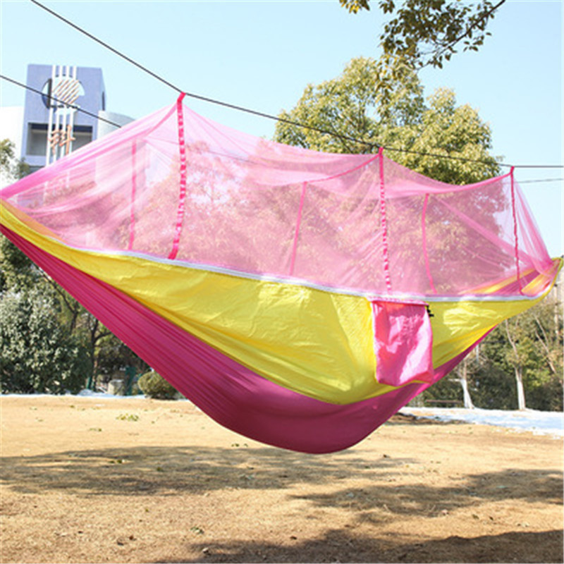 Nylon Outdoor Travel Double Camping Hammock with Mosquito Net safe comfortable nylon camping hammock R1161