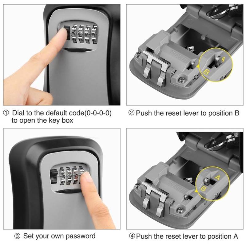 Wall Mounted Aluminum alloy Key Safe Box Weatherproof 4 Digit Combination Key Storage Lock Box Indoor Outdoor R1041