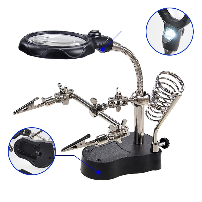 Soldering Iron Station Stand with Welding Magnifying Glass Clip Clamp Third Hand Helping Desktop Magnifier Repair Tool