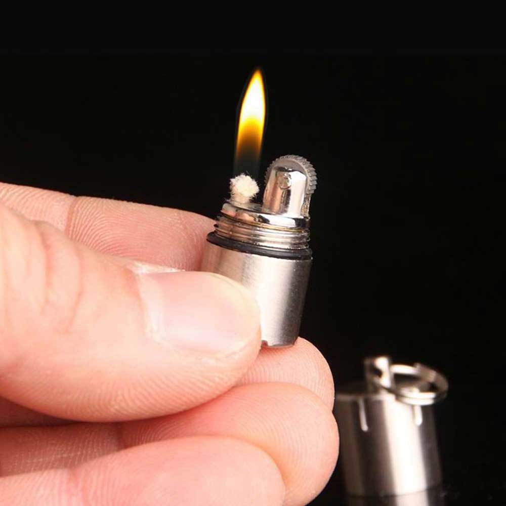 Mini Compact Kerosene Capsule Gasoline Lighter Inflated Key Chain Lighter Grinding Petrol Wheel Lighter Tools