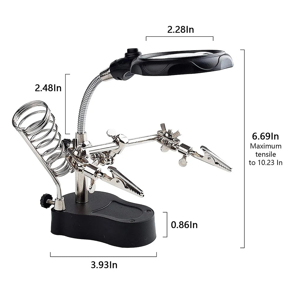 Soldering Iron Station Stand with Welding Magnifying Glass Clip Clamp Third Hand Helping Desktop Magnifier Repair Tool