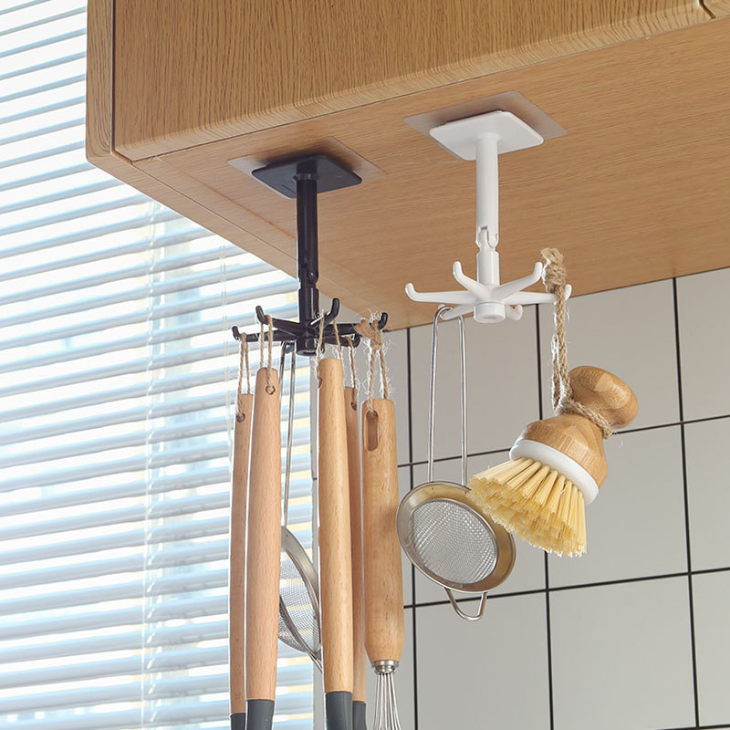 8230641 360 Degree Rotating Adhesive Hook Kitchen Bathroom Utensil Organizer Hanging Rack