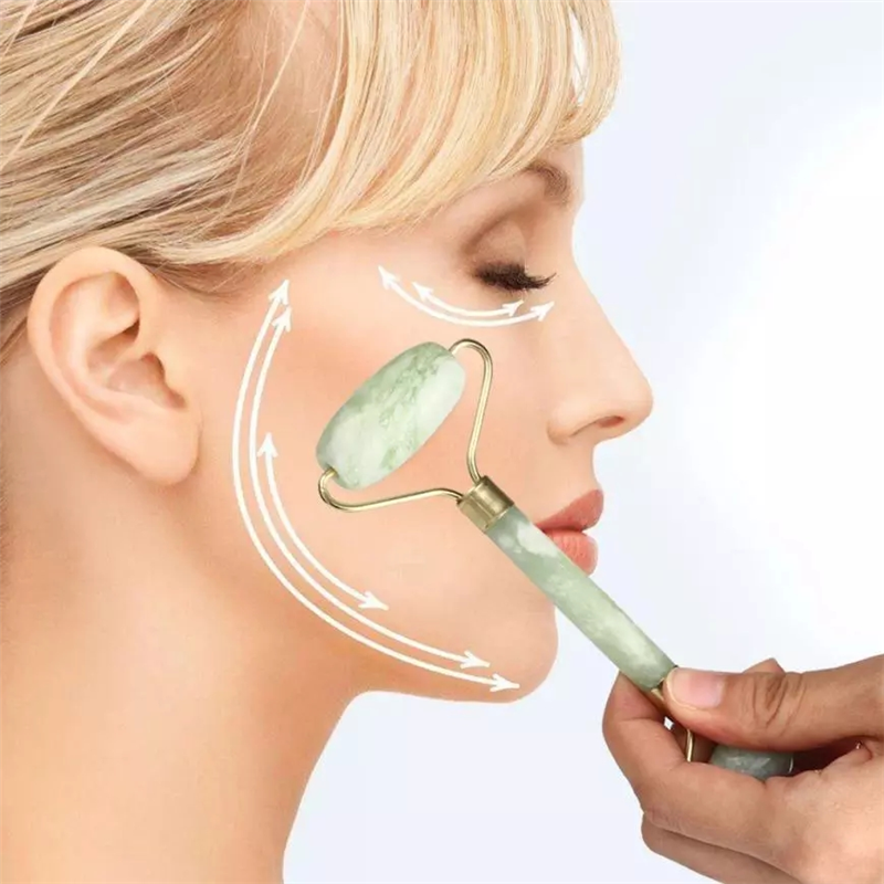 Green Roller and Gua Sha Tools Set by Natural Jade Scraper Massager with Stones for Face Neck Back and Jawline R1199-1