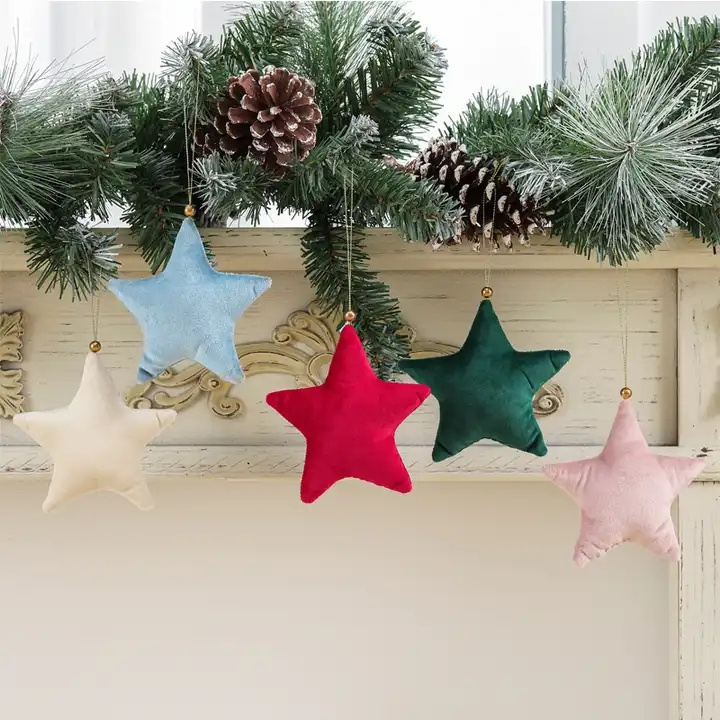 8230910 Wholesale Christmas Tree Pendant Ornaments Hanging Velvet Star Key Chain Christmas Decoration