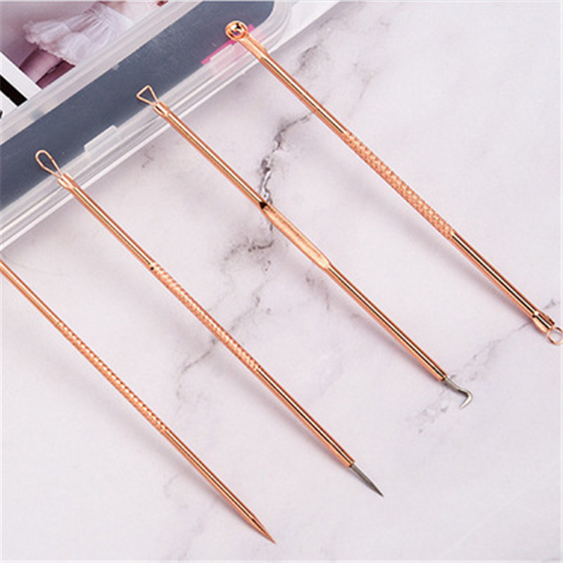 4PCS Blackhead Extractor Rose Gold Black Dots Cleaner Acne Blemish Remover Needles Set Black Spots Pore Cleanser Tool R1310