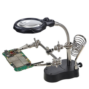 Soldering Iron Station Stand with Welding Magnifying Glass Clip Clamp Third Hand Helping Desktop Magnifier Repair Tool