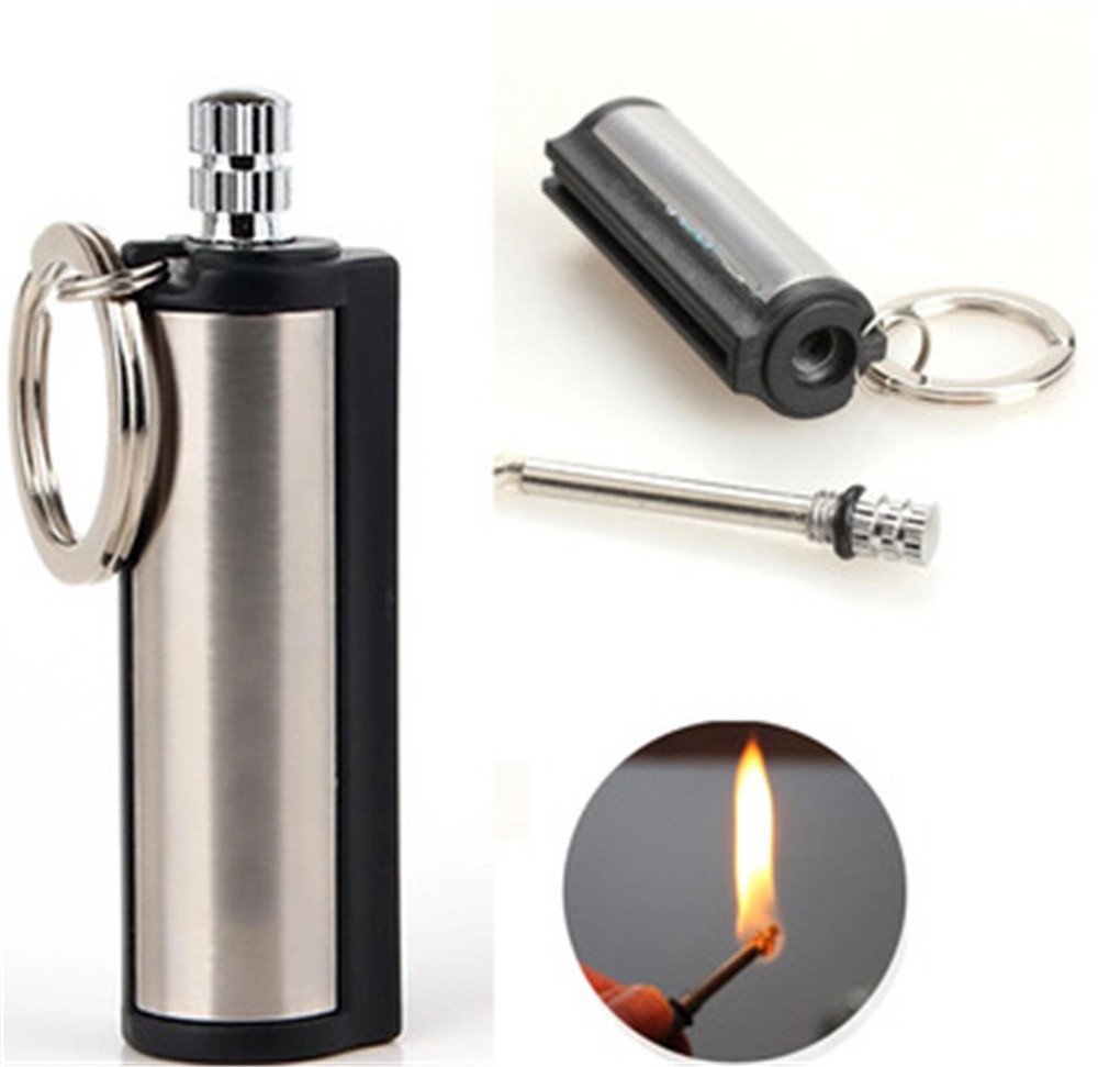 Camping Metal Match Fire Starter Gas Oil Flints Lighter With KeyChain L0230-1