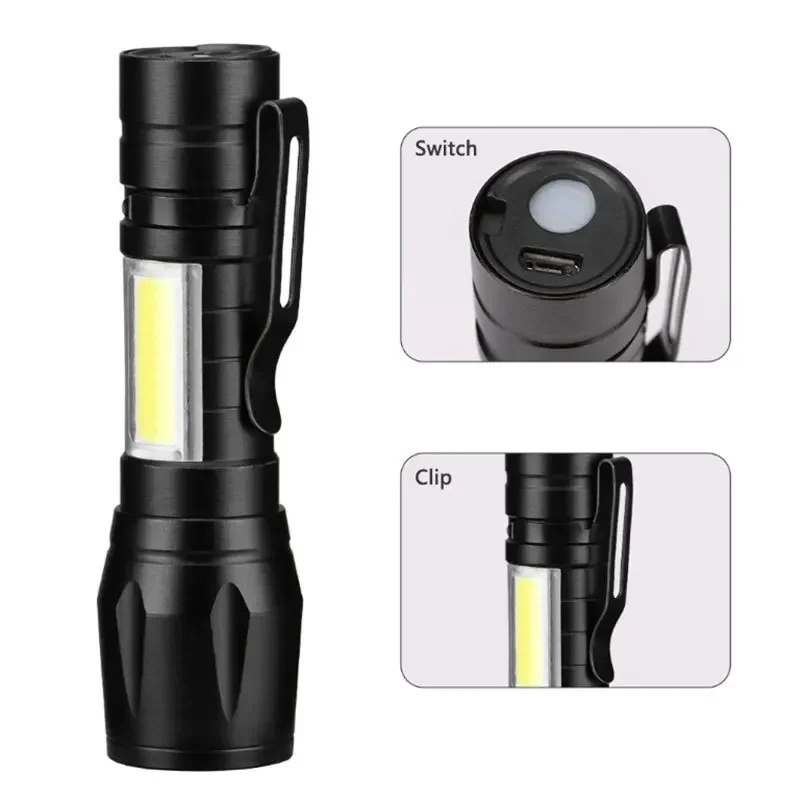 Zoom Focus Portable Torch Lamp Rechargeable Waterproof Outdoor USB LED Penlight Mini LED Flashlight