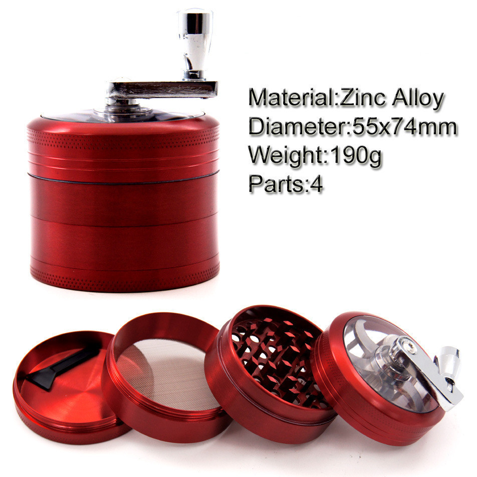 Hot sale 55mm Herb Spice Metal Tobacco Grinder Graters Crusher Mill Pollinator Grinders Hand Crank Muller