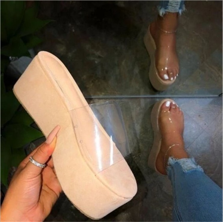 Thick Bottom Women Slides Summer Beach Shoes Fashion Transparent Colorful High Heels Female Platform Slippers