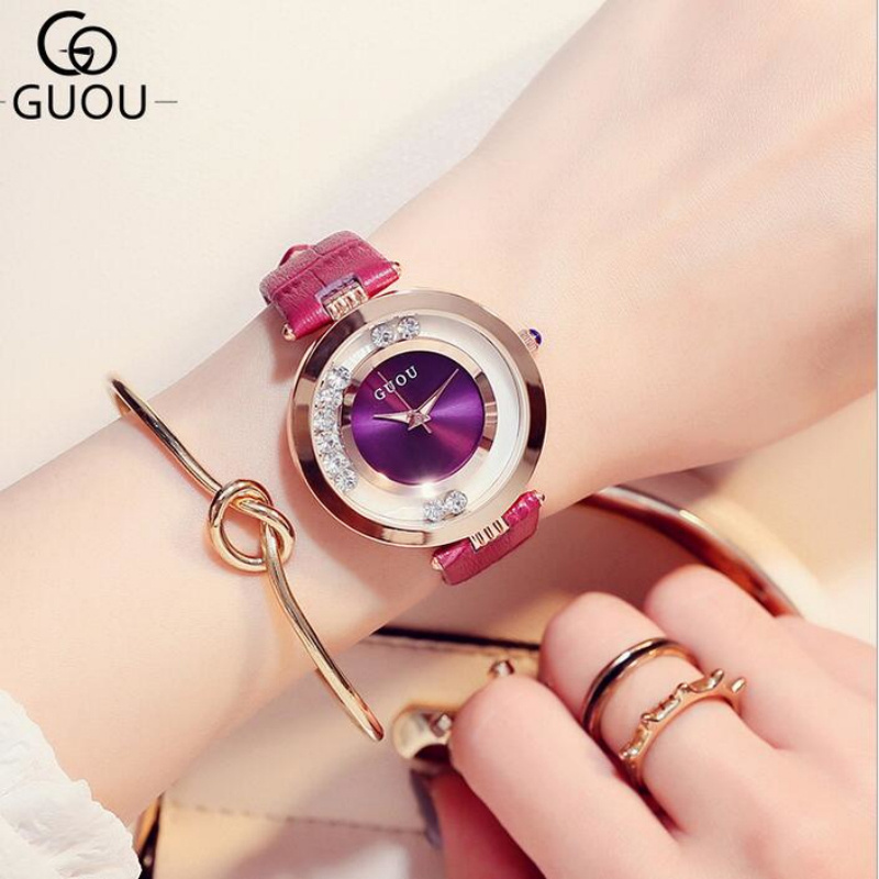 GUOU Fashion Women's Watch Light Luxury Classic and High-end Band Waterproof Quartz Watches for Women with Rhinestones