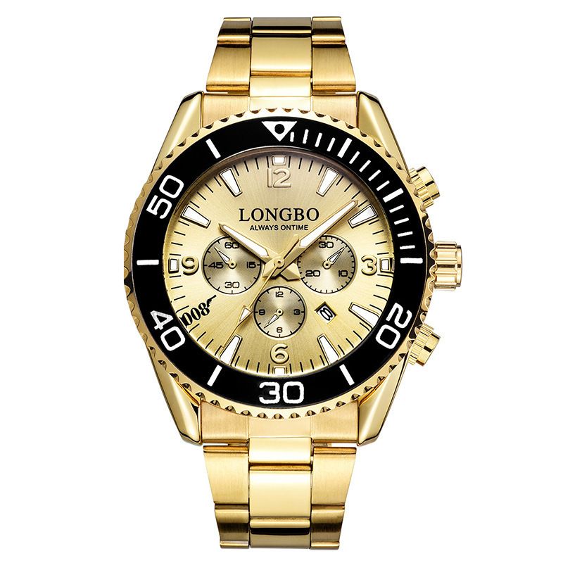 2019 Luxury Golden Full Stainless Steel Longbo Top Brand Men Watch Unique Blue Business Dress Calendar For Male Waterproof Clock