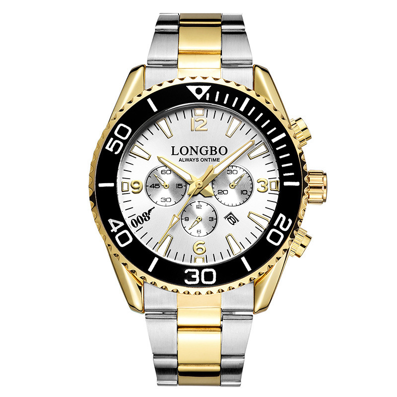 2019 Luxury Golden Full Stainless Steel Longbo Top Brand Men Watch Unique Blue Business Dress Calendar For Male Waterproof Clock