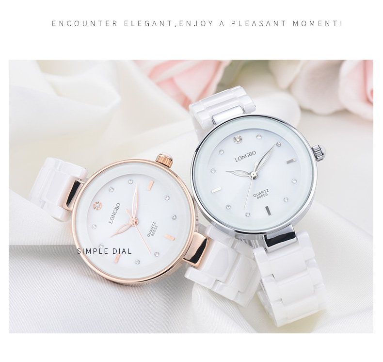 Fashion Longbo Brand Women Watches Luxury White Top Ceramic Quartz Watch Ladies Casual Simple Waterproof Wristwatch Gifts Female