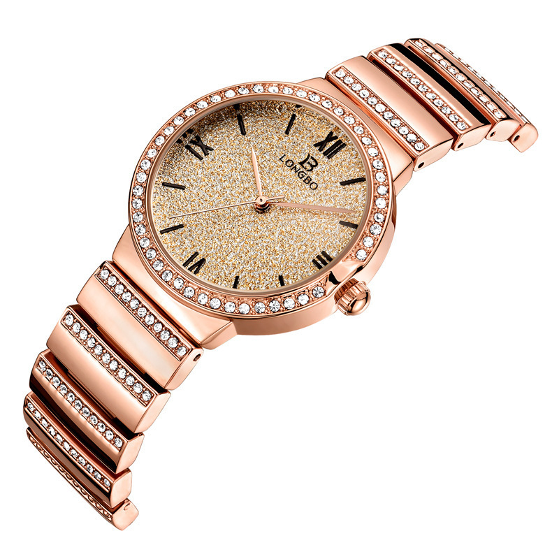 Fashion Longbo Top Brand Luxury Diamond Watches Gold Sliver Full Steel Exquisite Rhinestone Dourado Quartz Lady Gift Wristwatch