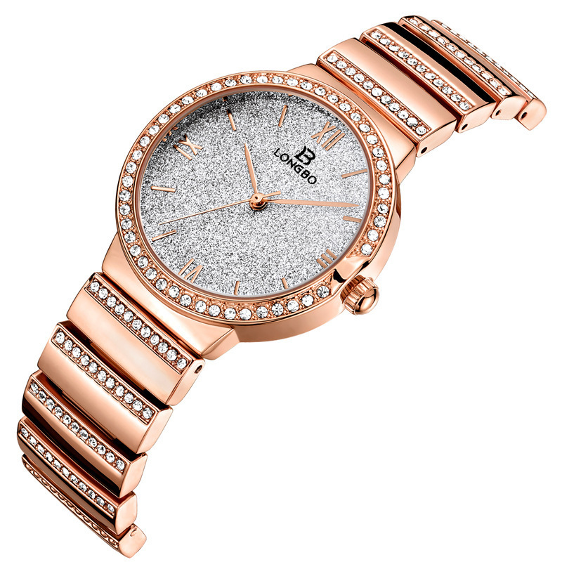 Fashion Longbo Top Brand Luxury Diamond Watches Gold Sliver Full Steel Exquisite Rhinestone Dourado Quartz Lady Gift Wristwatch