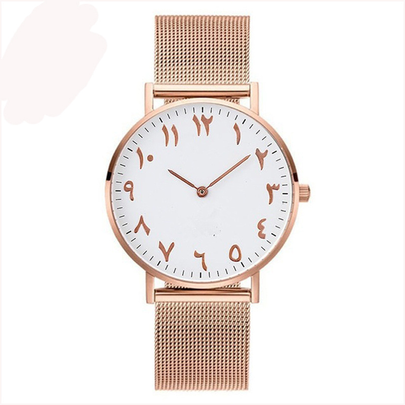 Luxury Arabic Numbers Men Watches Rose Gold Quartz Wristwatch Steel Mesh Mens Watches