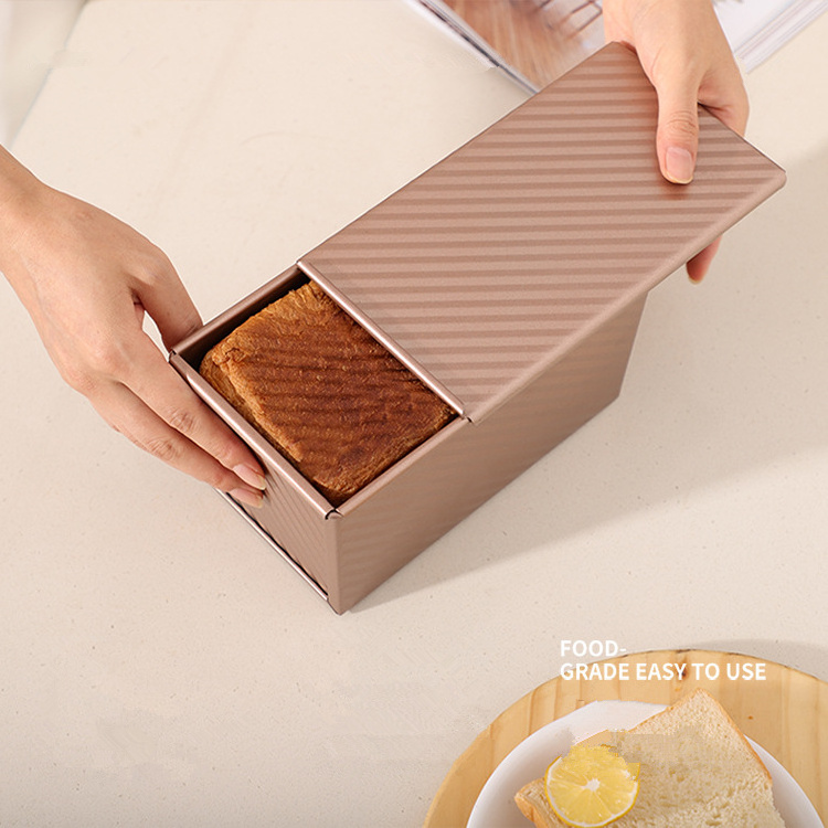 Non-stick Coating Gold Carbon Steel Bread Baking Mold Corrugated Loaf Pan Toast Box with Lid