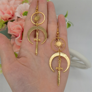 Fashion Golden Sun and Moon Earrings Brass Avant-garde Sword Jewelry Daggers Celestial Earrings