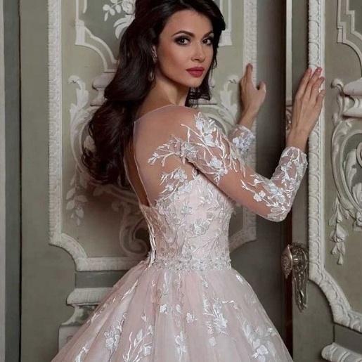 Robe De Mariage Luxury Lace Ball Gown Wedding Dress Princesse Illusion Long Sleeve Scoop Neck Wedding Gown With Beaded Waistline