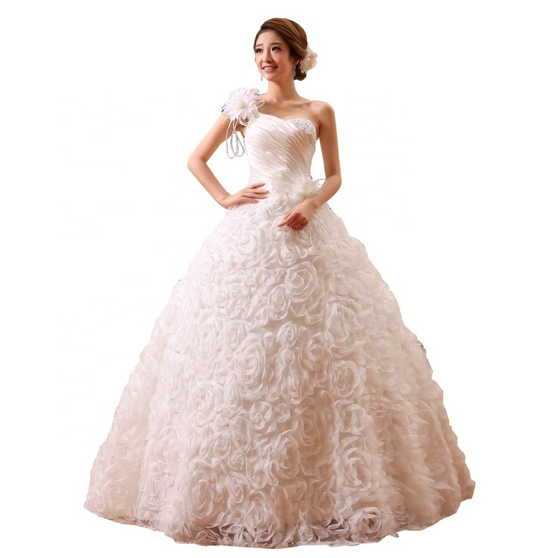 New Stock Plus Size Women Pregnant Bridal Gown Wedding Dress One Shoulder Red White Gold Sexy Flower Ball Gown Romantic