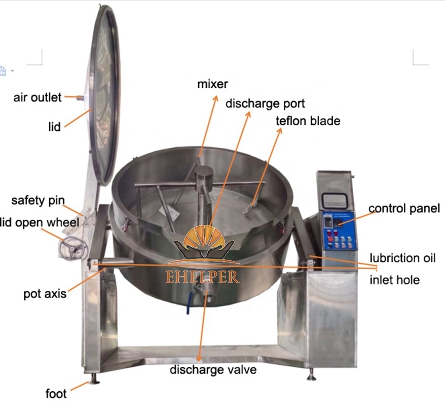 Steam Gas heating cooking jacketed kettle with tomato and fruit jam paste making machine