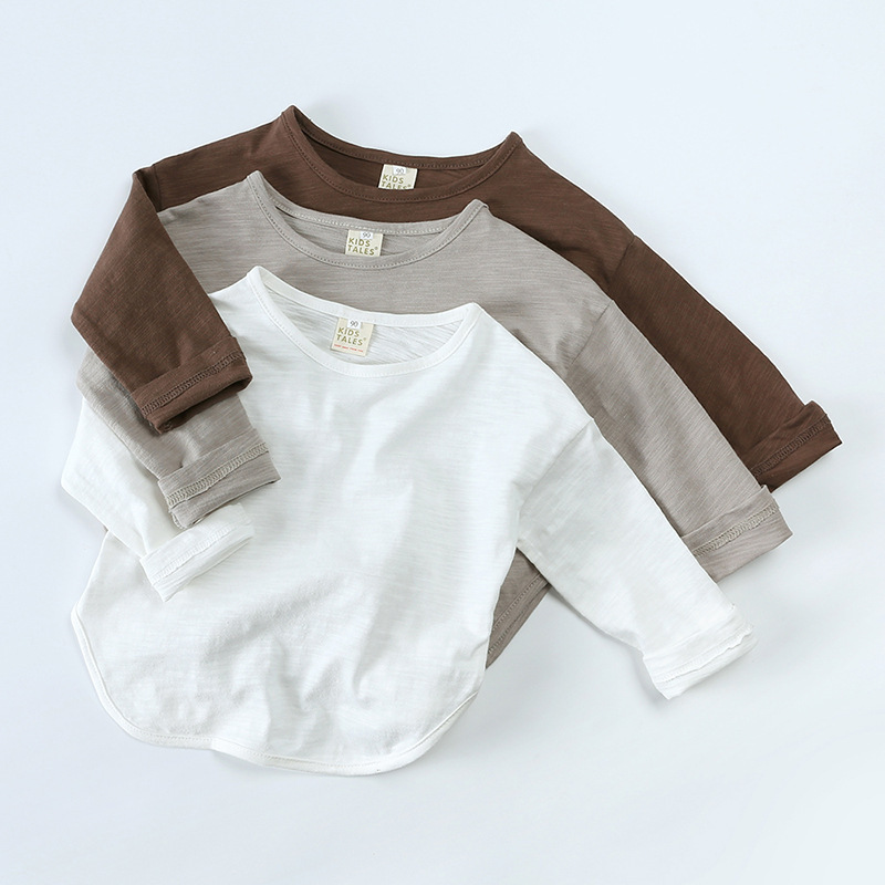 Autumn Cotton Children Clothes Long Sleeved Kids Girls Tops Boys Plain Bamboo Cotton T shirt