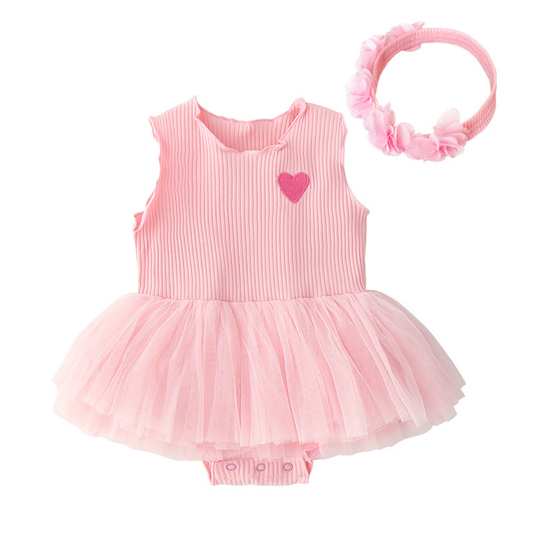 Newborn Baby Girl Tutu Dress Set with Hairband Infant Toddler Baby Sleeveless Romper 0-12 Months