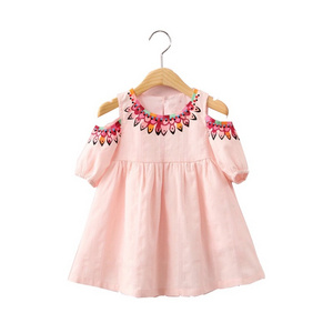 2020 Spring Summer Toddler Girls Dress Off Shoulder Round Collar Pure Cotton Children Girls Dress