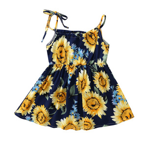 Summer New 100% Cotton Kids Sunflower Flower Princess Little Baby Girls Sleeveless Casual Sling Dress