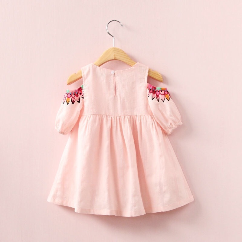 2020 Spring Summer Toddler Girls Dress Off Shoulder Round Collar Pure Cotton Children Girls Dress