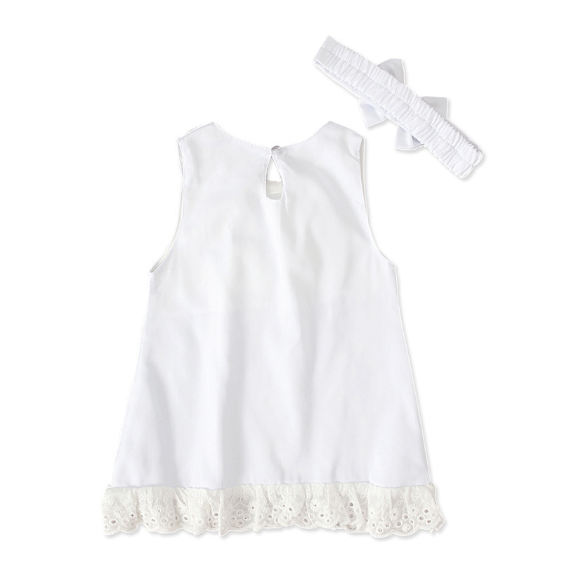 Baby Summer Clothes 0-24M Infant Newborn Baby Girl Lace Dress Sleeveless Bowknot Solid Gown dress with Headband